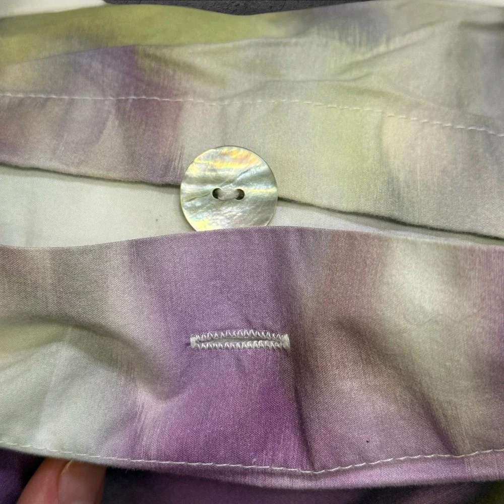 West Elm  Organic Cotton  Queen Duvet + 2 Standart shams Purple Green Watercolor